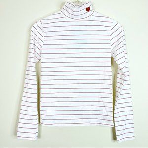Miss Sumey White with Red Stripes and Embroidered Heart Long Sleeve Turtleneck